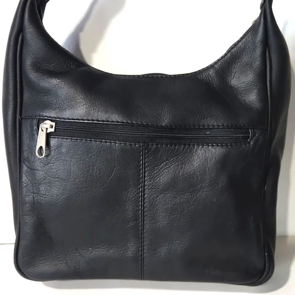 Nino Bossi Genuine Supple Soft Leather Classic Black Shoulder Bag - Picture 2 of 10